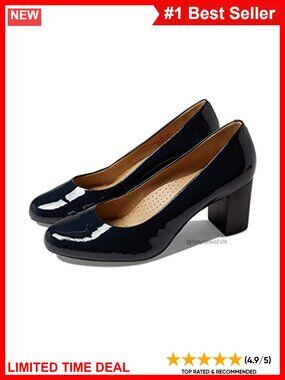 Leather Midtown Pump Block Heel Slip-On Comfort Formal Shoes